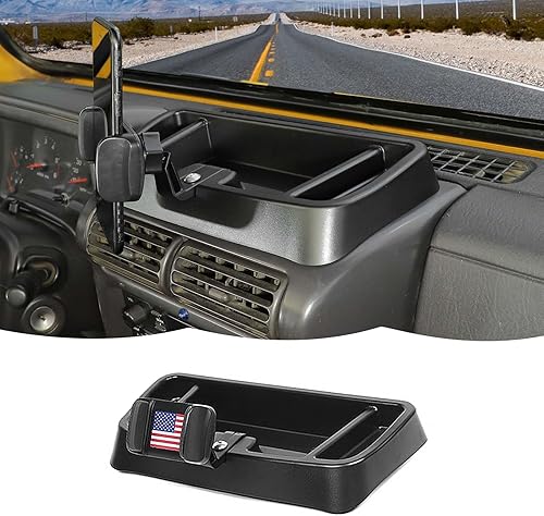 RT-TCZ Soporte para teléfono celular Soporte de teléfono con bandeja organizadora Caja de almacenamiento Bandera americana para Jeep Wrangler TJ