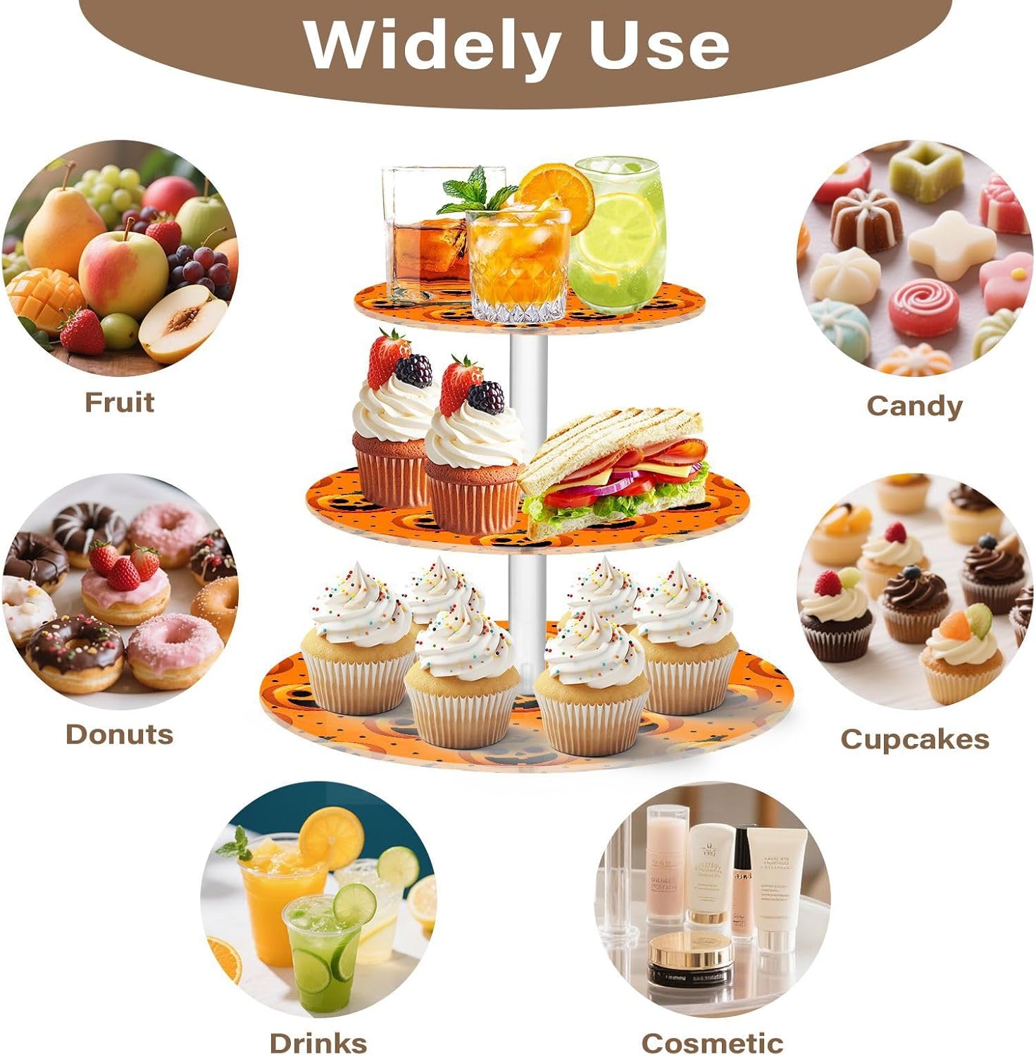 Pumpkin Halloween 3 Tier Acrylic Cupcake Stand, Cupcake Stand for 34 Cupcakes for Weddings, Christmas,Holidays,Parties,Birthday,Printed Cupcake Tower 23302016