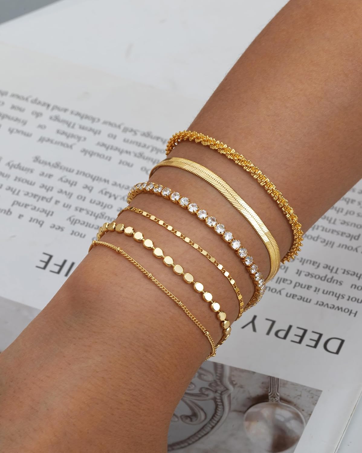 Gold Bracelets for Women 14K Gold Plated Stack Trend Bracelets Charm Paperclip Chain Cuban Link Layered Waterproof Bracelet Dainty Bracelet for Women Jewelry Gifts - Image 2