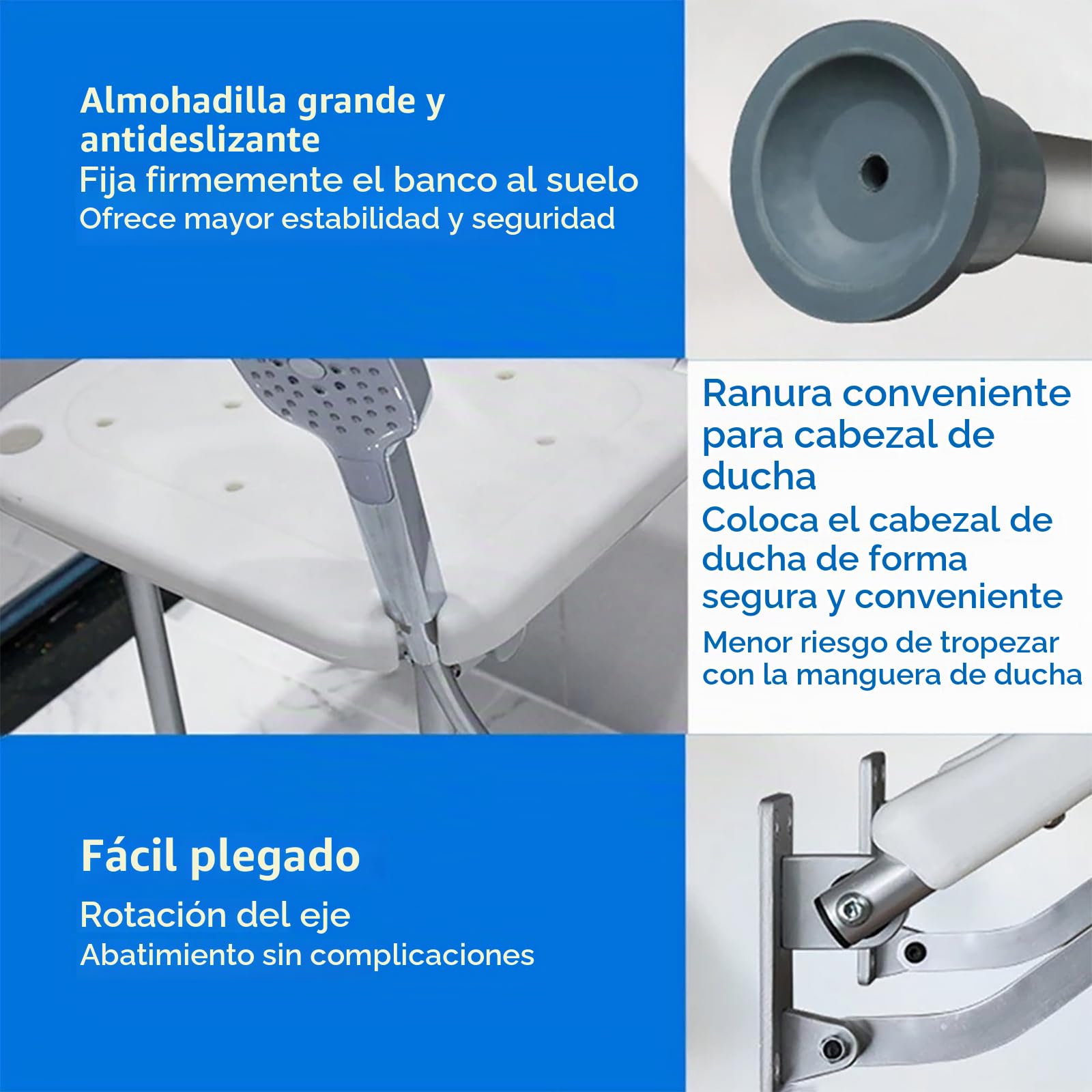 NEWFUN Silla para Ducha, Asiento Plegable para Ducha, Capacidad de Carga 180 KG, Plegable para Ahorrar Espacio, Asiento Antideslizante, Fácil de Limpiar, Blanco.