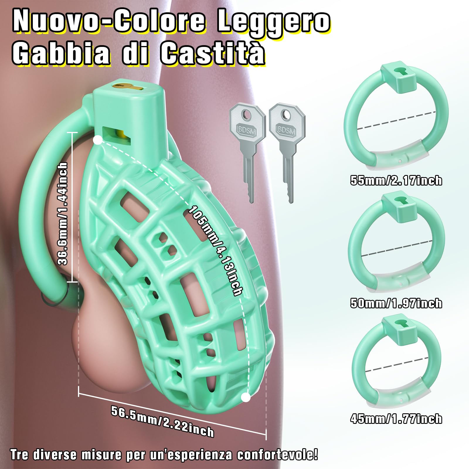 Leggero Gabbia Pene Sex Toy Uomo - Gabbia di Castità Maschile con 3 Anelli per il Pene Rimovibili per Prevenire L'erezione, Traspirante Chastity Cage Gay Sex Toys per BDSM Bondage Giocattoli Erotici