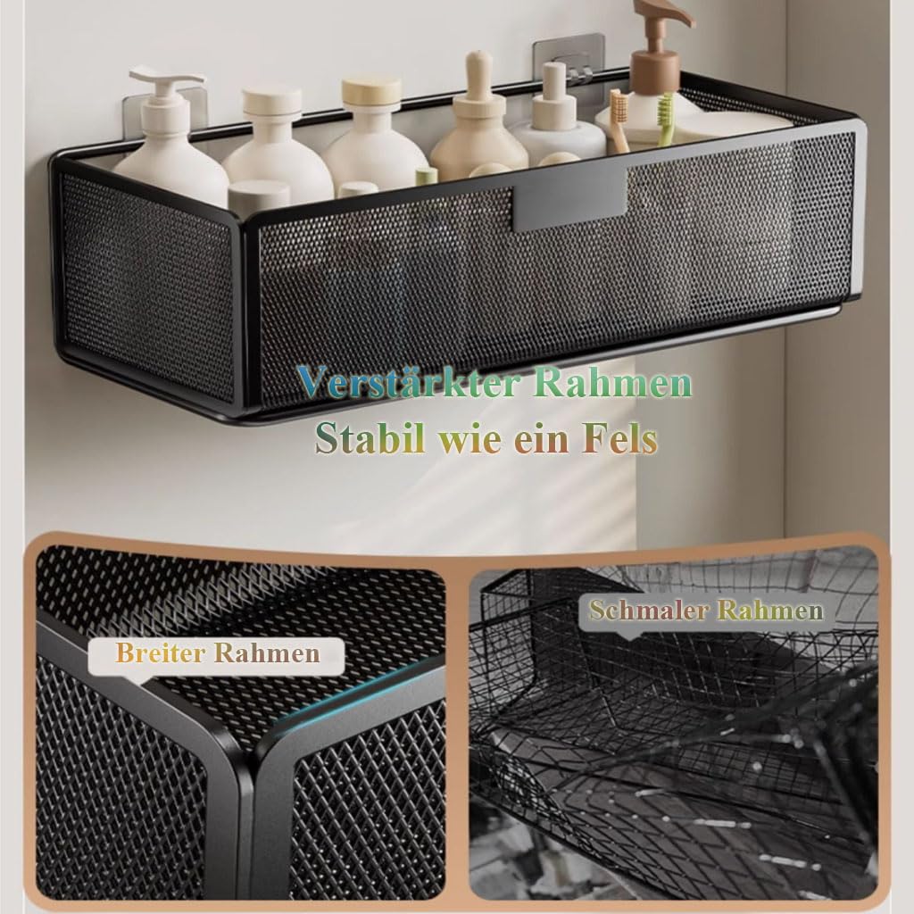 Mensola Doccia Senza Fori Set da 2, scaffale da Parete in Metallo, Cesto portaoggetti, Organizer da Bagno per Cosmetici, portashampoo per Doccia,Schwarz,26cm