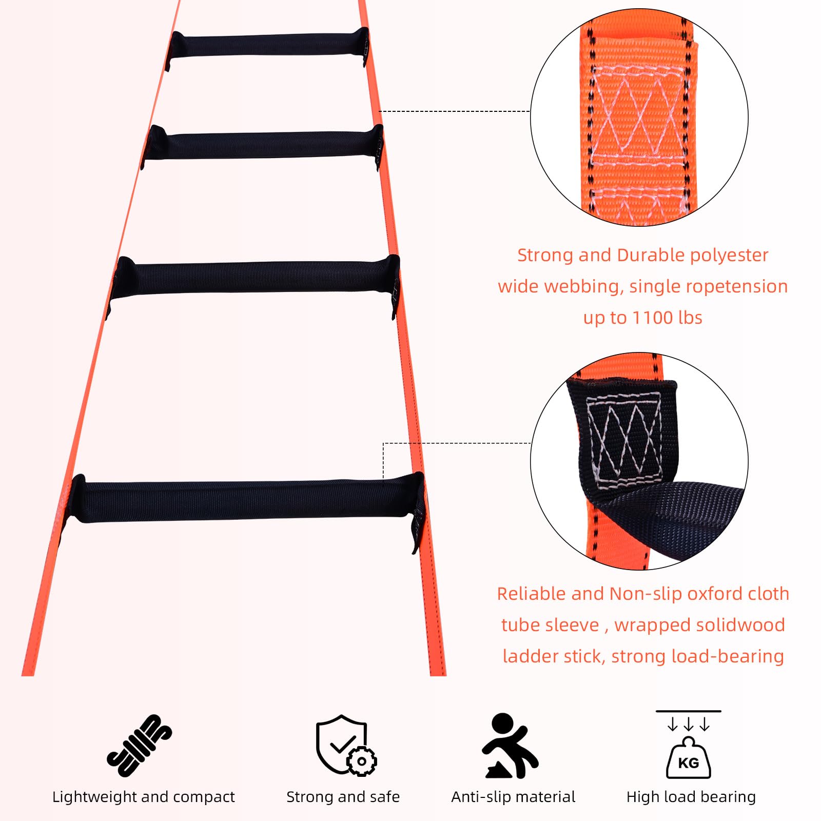 Scala a corda, 5 m, per allenamento di emergenza, morbida, a prova di fiamma, 2 – 3 piani, riutilizzabile, per finestra, balcone, casa sull'albero