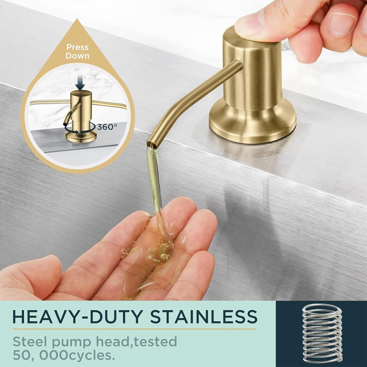 FORIOUS Gold Kitchen Faucet with Pull Down Sprayer & Brushed Gold Soap Dispenser