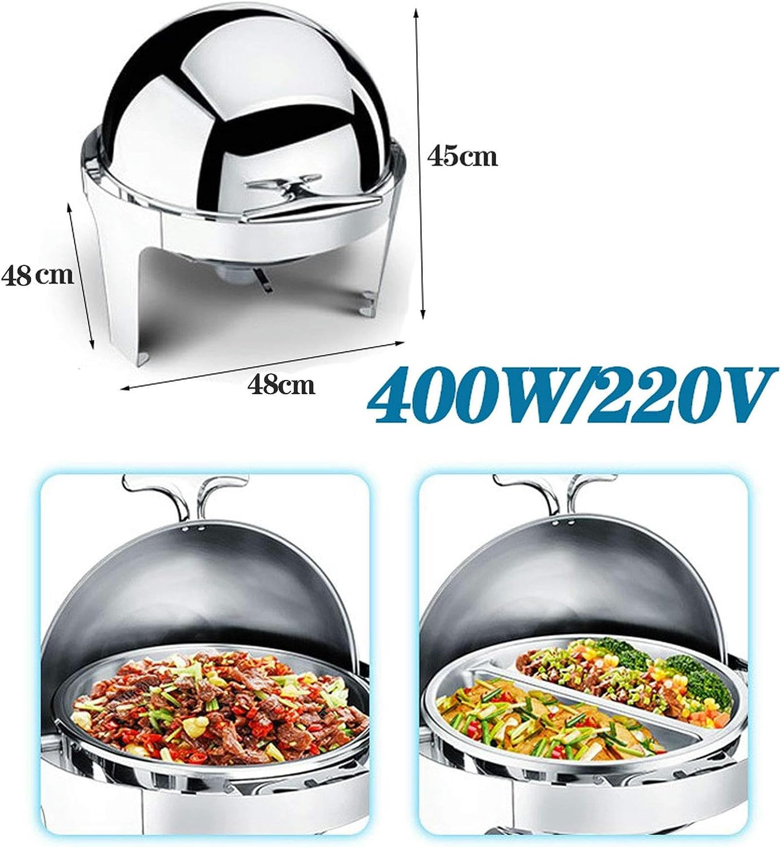 Chafing Dish, Scaldavivande Elettrico Acciaio Inox, 6L Contenitore Termico Scalda Cibo per Alimenti per Riunioni di Famiglia, Ideale per Mere in Fresco i Cibi