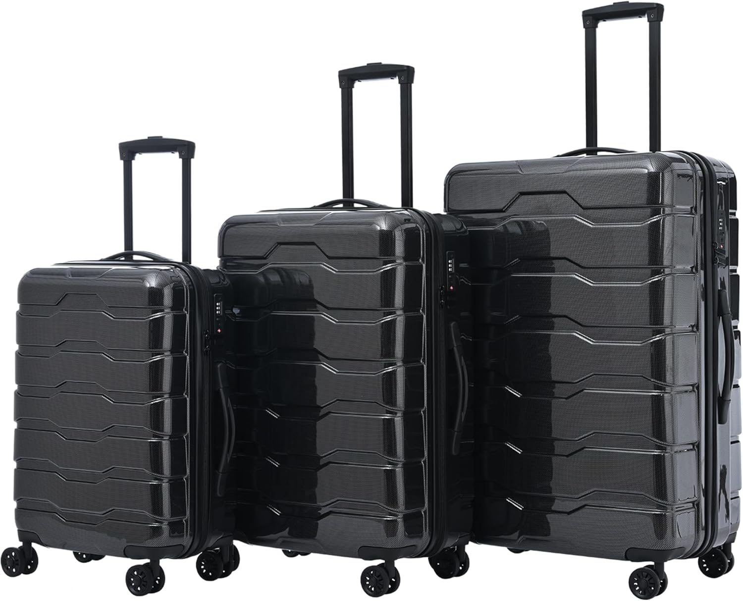 Lightweight Luggage Sets 3 Piece,Tsa Lock Luggage Sets with Spinner Wheels 20in/ 24in/28in,Hardshell Suitcase Set for Men Women,ABS +PC,Black
