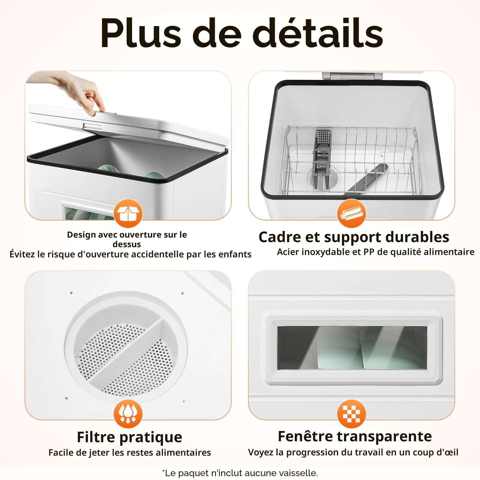 Évier de table, 220 V, petit lave-vaisselle, réservoir d'eau de 12 l, avec spray rotatif pour 6 couverts, démarrage en une touche, blanc