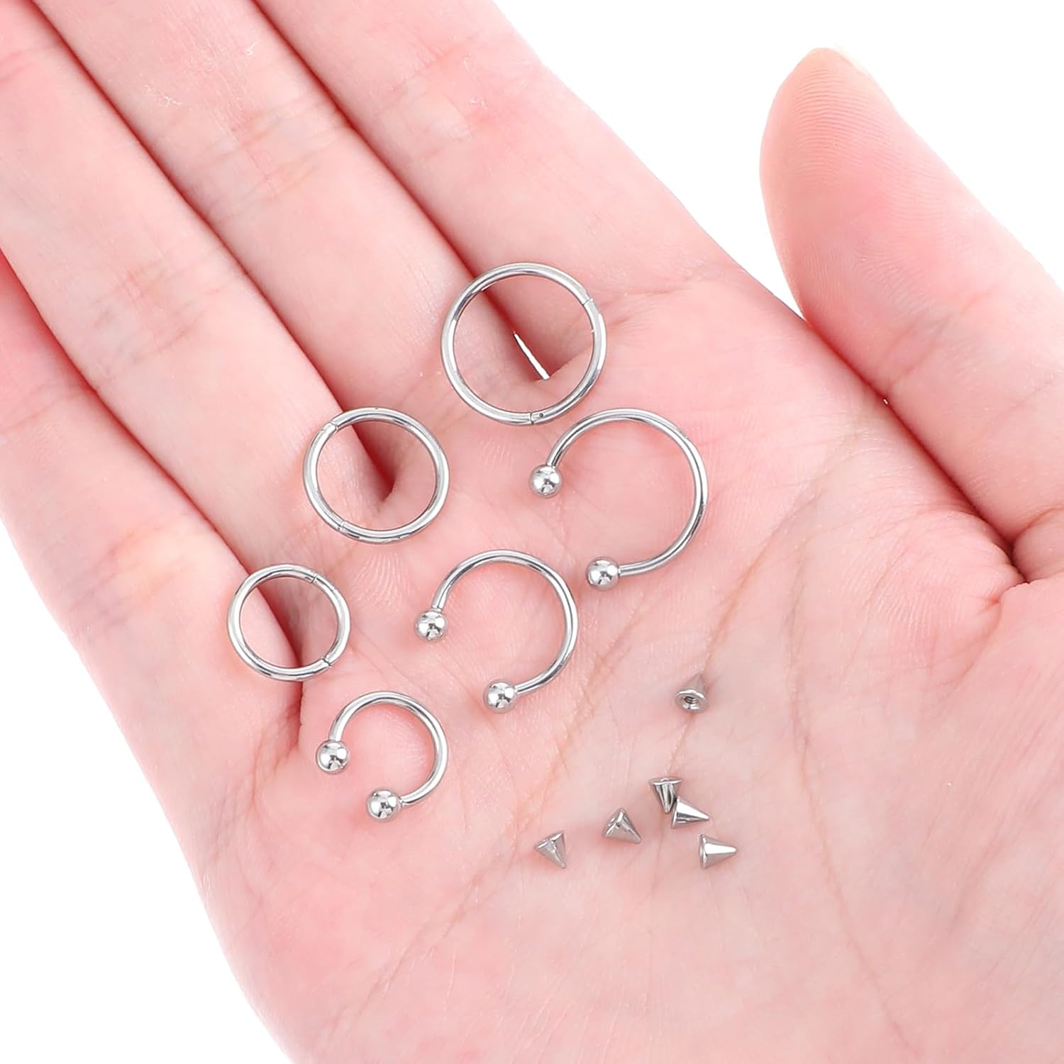 6Pcs Septum Rings 16G Surgical Steel Nose Ring 8mm 10mm 12mm Horseshoe Septum Piercings Hinged Clicker Septum Hoop Rings Lip Earrings Eyebrow Hoops With 6 Replacement Ball Spikes Nose Piercing Jewelry