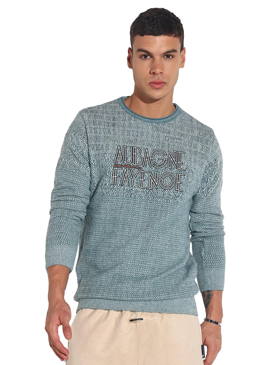 Edition Men's Typography Blue Ribbed Round Neck Sweater-LBR-2502_Blue-image-20