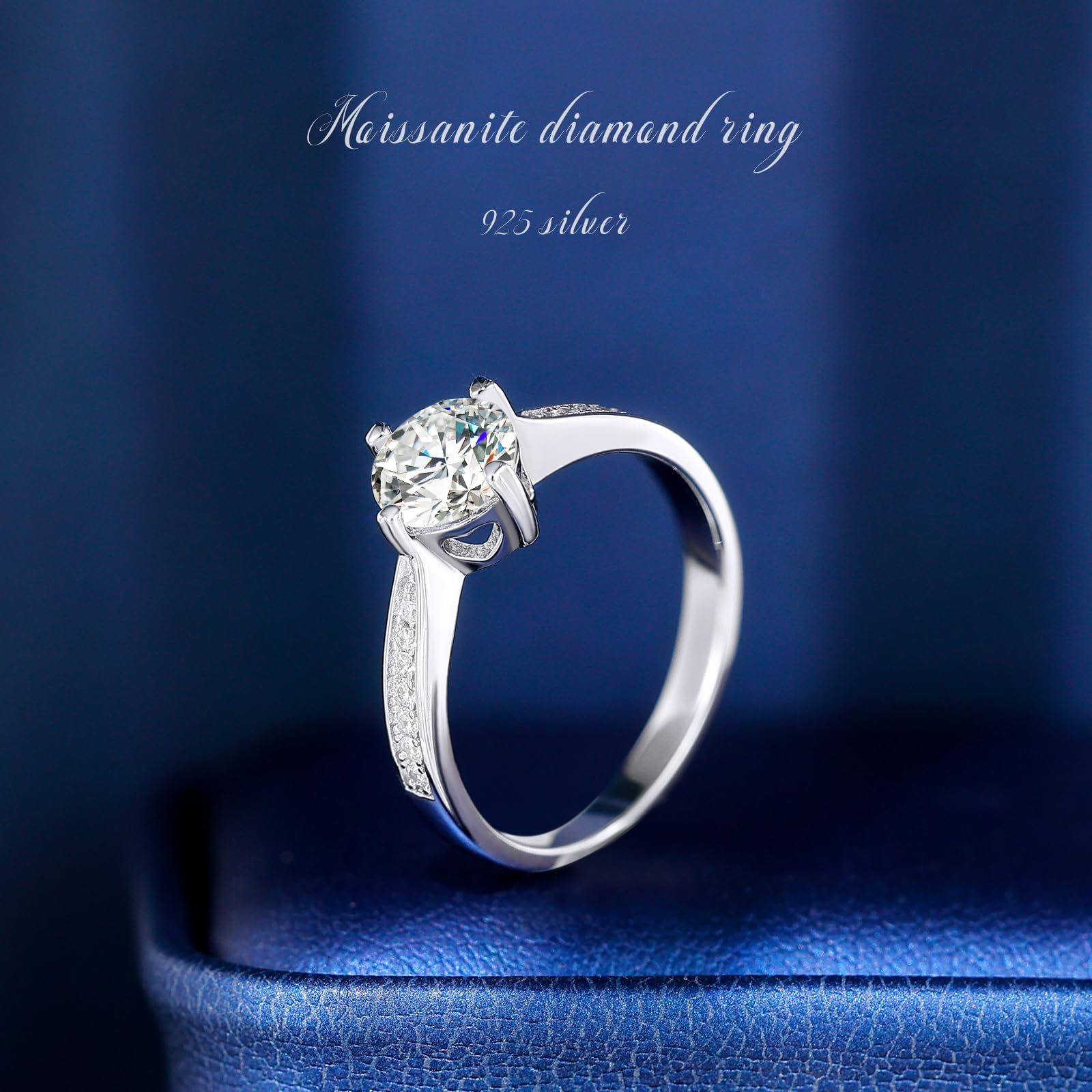 Moissanite Ring für Frauen Damen, engagement ring，verlobungsring | 1ct D Farbe VVS1 Klarheit Brillante，925 Sterling Silber Runde Schliff 18K Weißgold überzogen Versprechen Ringe für Frauen