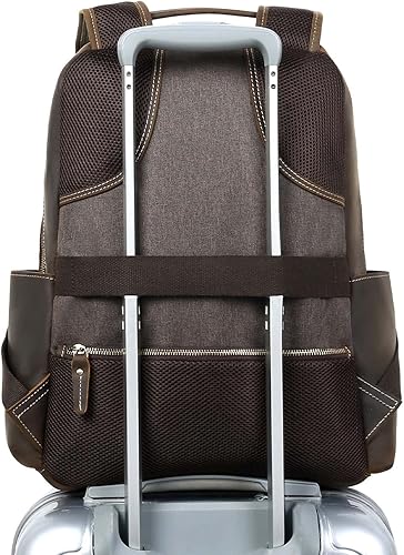Miniatura 5 de Mochila De Cuero Genuino De Grano Completo Para Hombres, 16" Mochila Portátil Para Viajes De Negocios 32L - Marrón