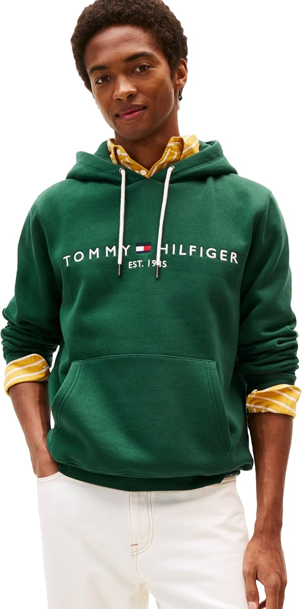 Sudadera con capucha de forro polar de peso medio para hombre Tommy Hilfiger con logo bordado, también disponible en tallas grandes y extra grandes