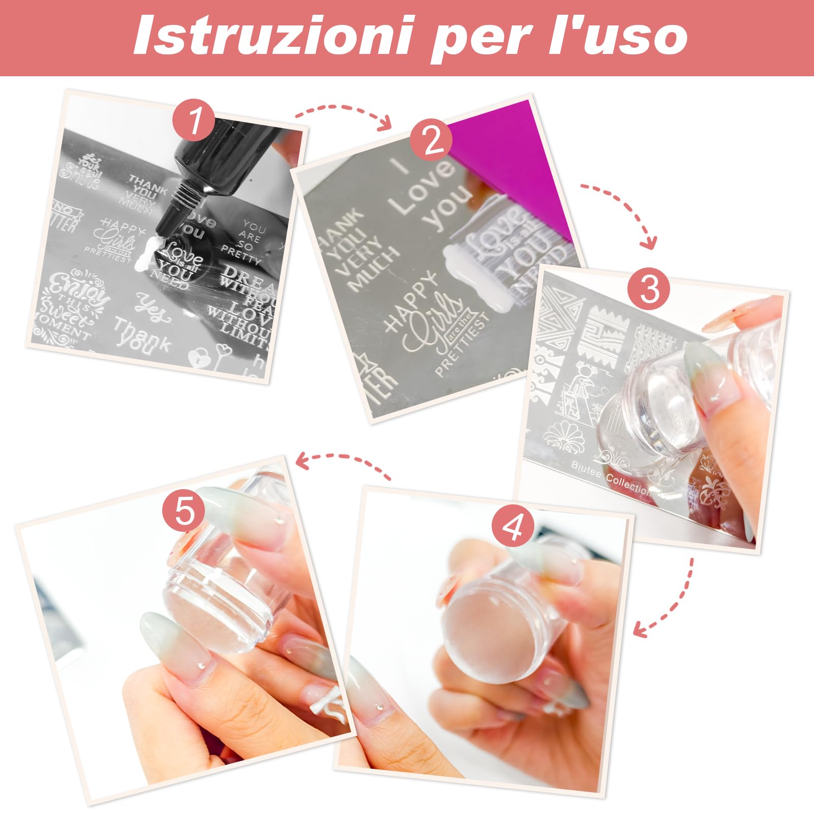 Biutee 8 Colorate Gel Stamping Nail Art Prodotti Manicure Gel + 12 Timbri per Unghie Stampo French