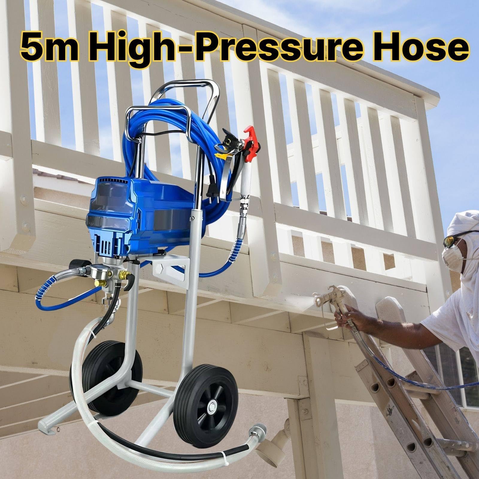 Maquina De Pintura Airless con Ruedas para DIY Propietarios Manitas 1800W Manguera 5m 400㎡/h con Presión Ajustable
