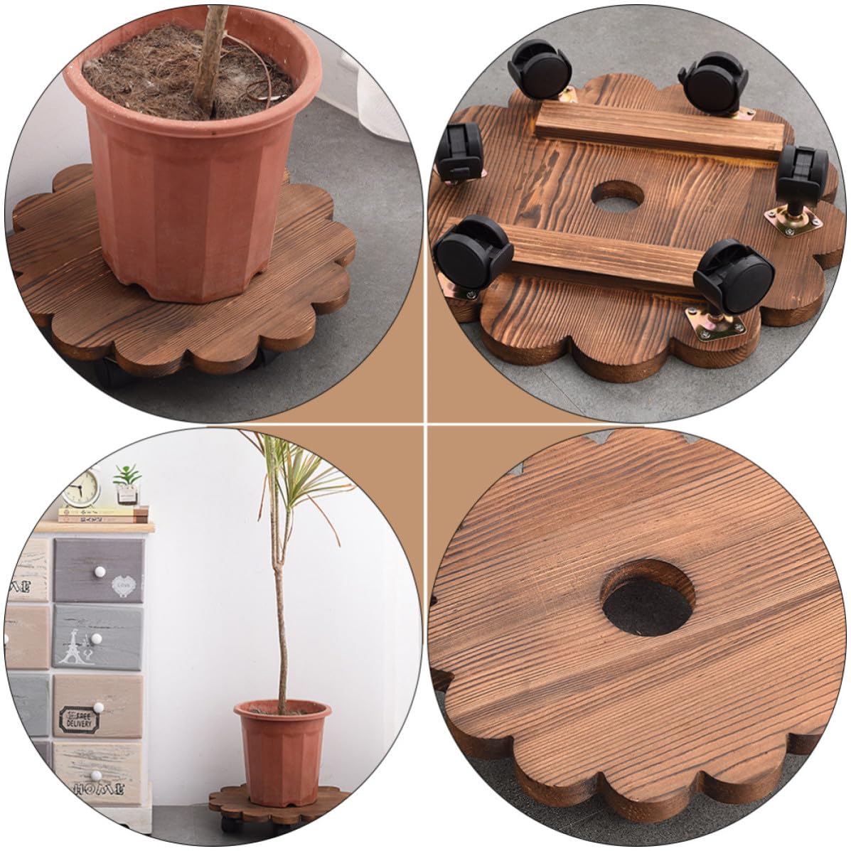 Totority Runder Pflanzenroller mit Starker Tragfähigkeit und Rollen Mobiler Blumentopfuntersetzer für Wohnräume und Hotels Praktische Pflanzenrollerbasis