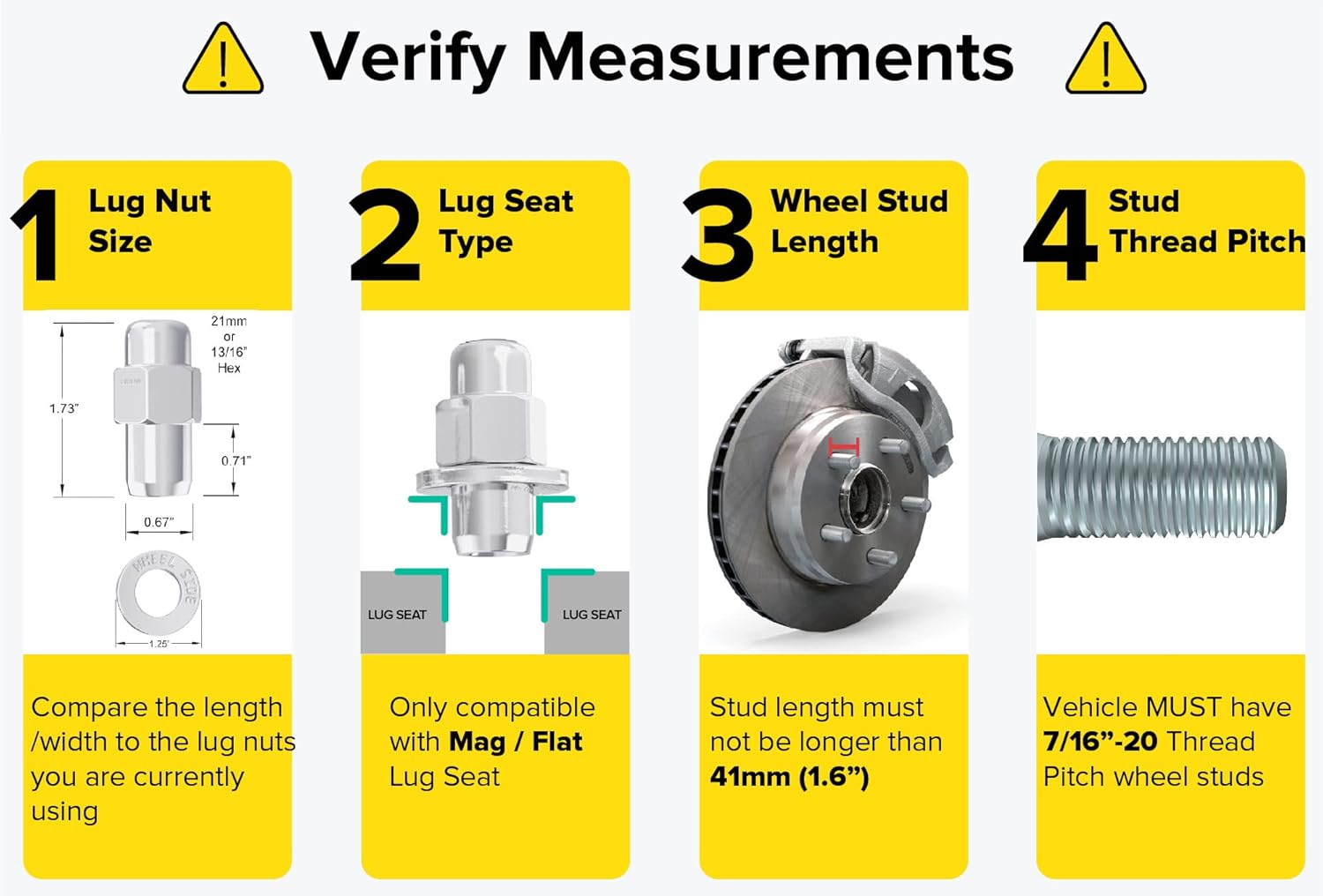 20pcs Chrome Cragar Mag Lug Nuts Center Washer, 7/16x20 RH, 0.71in Shank Length, 1.73in Total Length, 21mm or 13/16 Hex - Compatible with Buick Chevy Pontiac (See Listing for Exact Year Model)