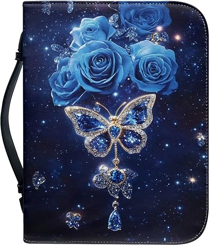 FOR U DESIGNS Bolsa de cuero para la Biblia para mujer, funda de Biblia pequeña con asa, estampado floral de mariposa, soporte para la Biblia,