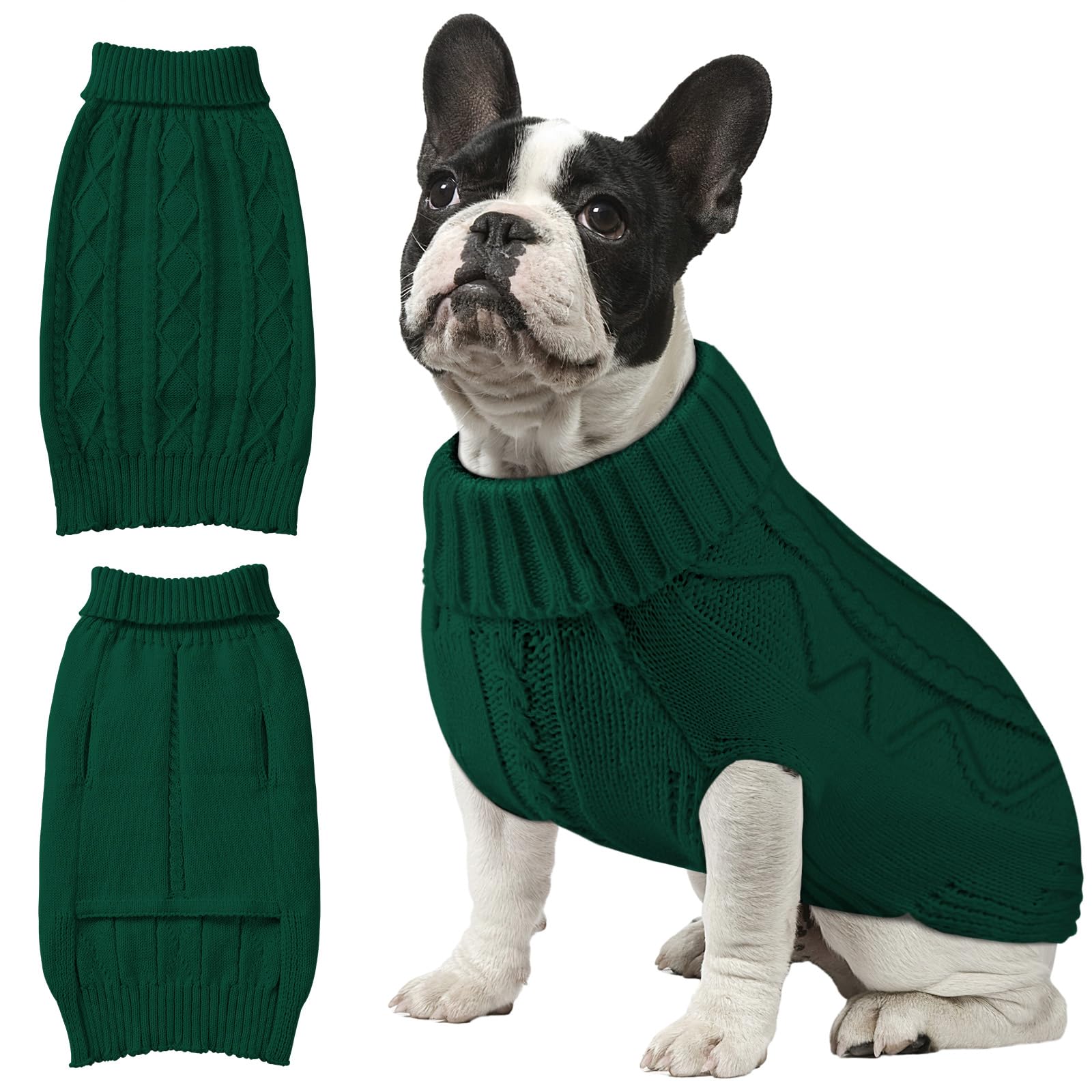 Dog Sweaters for Small Medium Large Dogs Girl, Soft Warm Turtleneck Pup Dogs Shirt, Double Knitting Collar for Outdoor Playing, Warm Dog Clothes（Dark Green, 3X-Large）