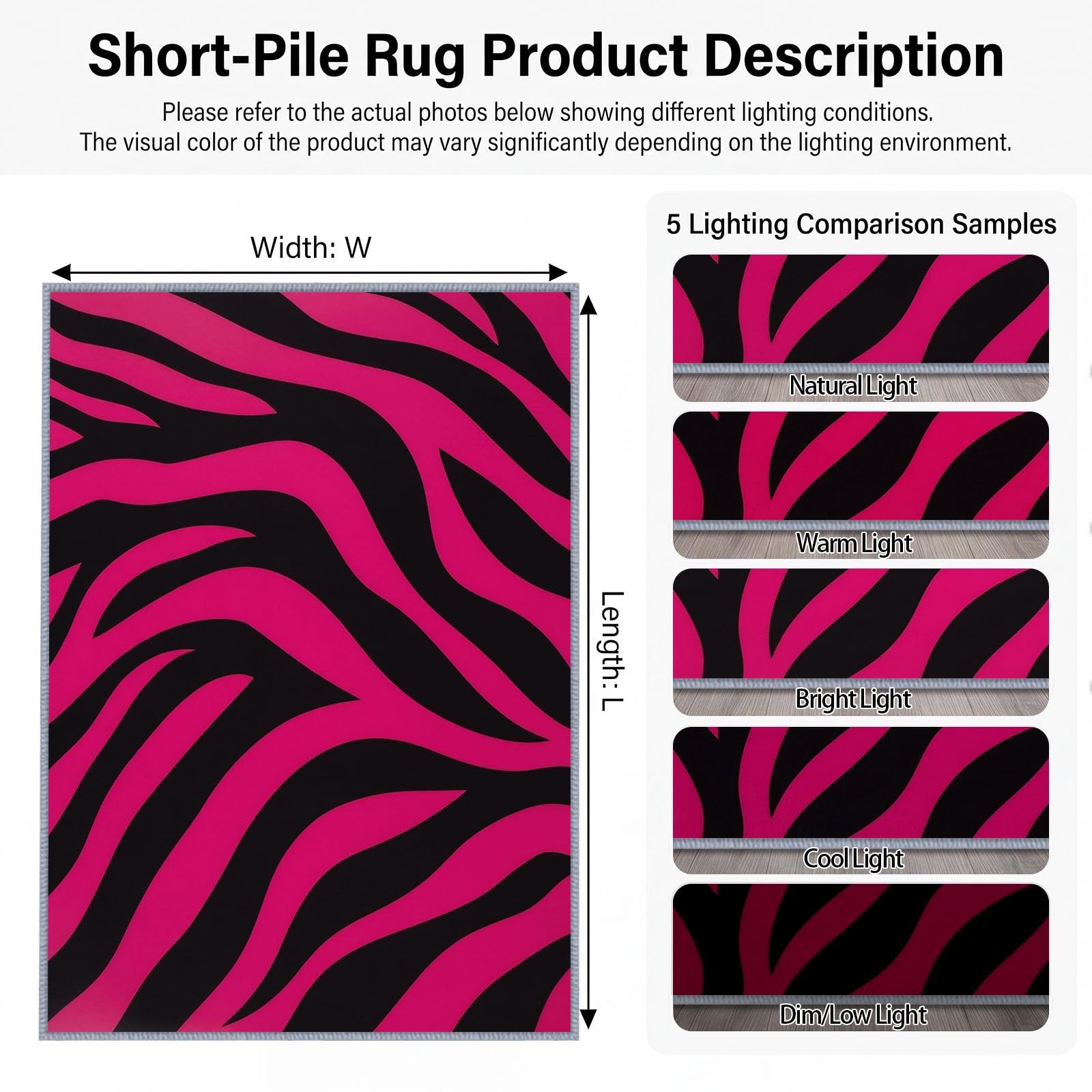 Tapis de Salon Imprimé Animal 120 x 170 cm, Texture Zèbre Rose Noir Tapis Poils Courts Lavable Moderne, Décoratif Antidérapant et Doux pour Salon Chambre et Bureau