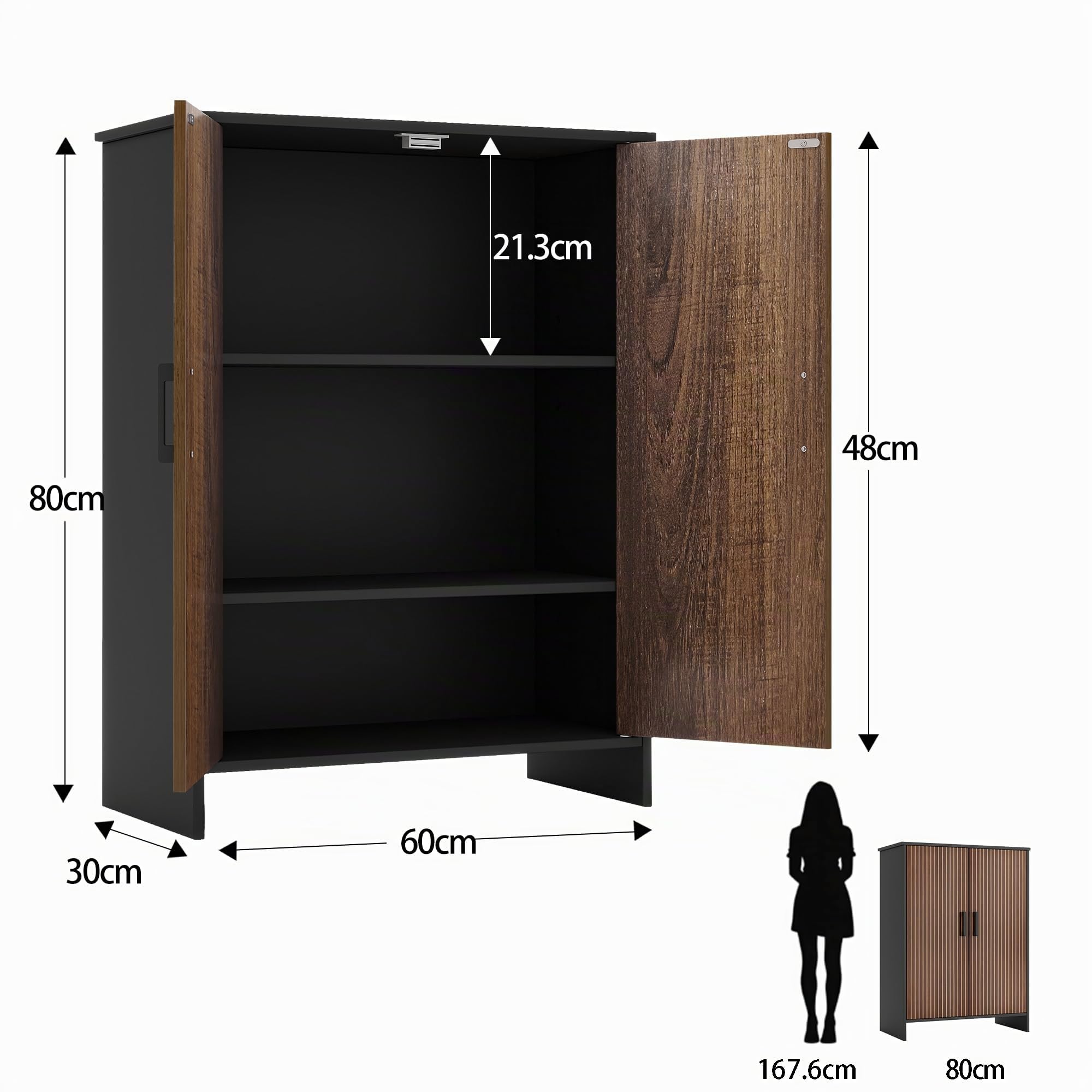 Waschbeckenunterschrank, Badezimmerschrank Schwarz,Gerippt, 2 Böden