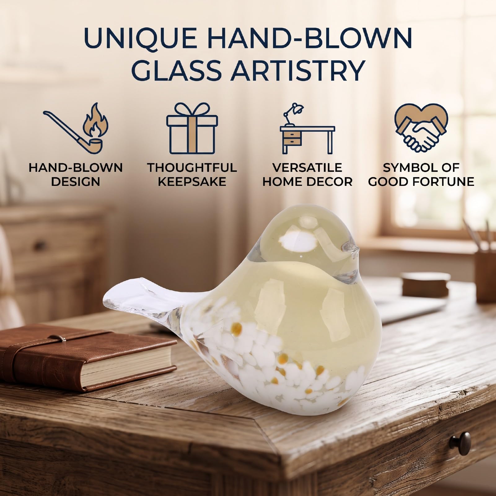 Luocute Mundgeblasene Vogelfigur aus Glas, 6,38 Zoll Briefbeschwerer