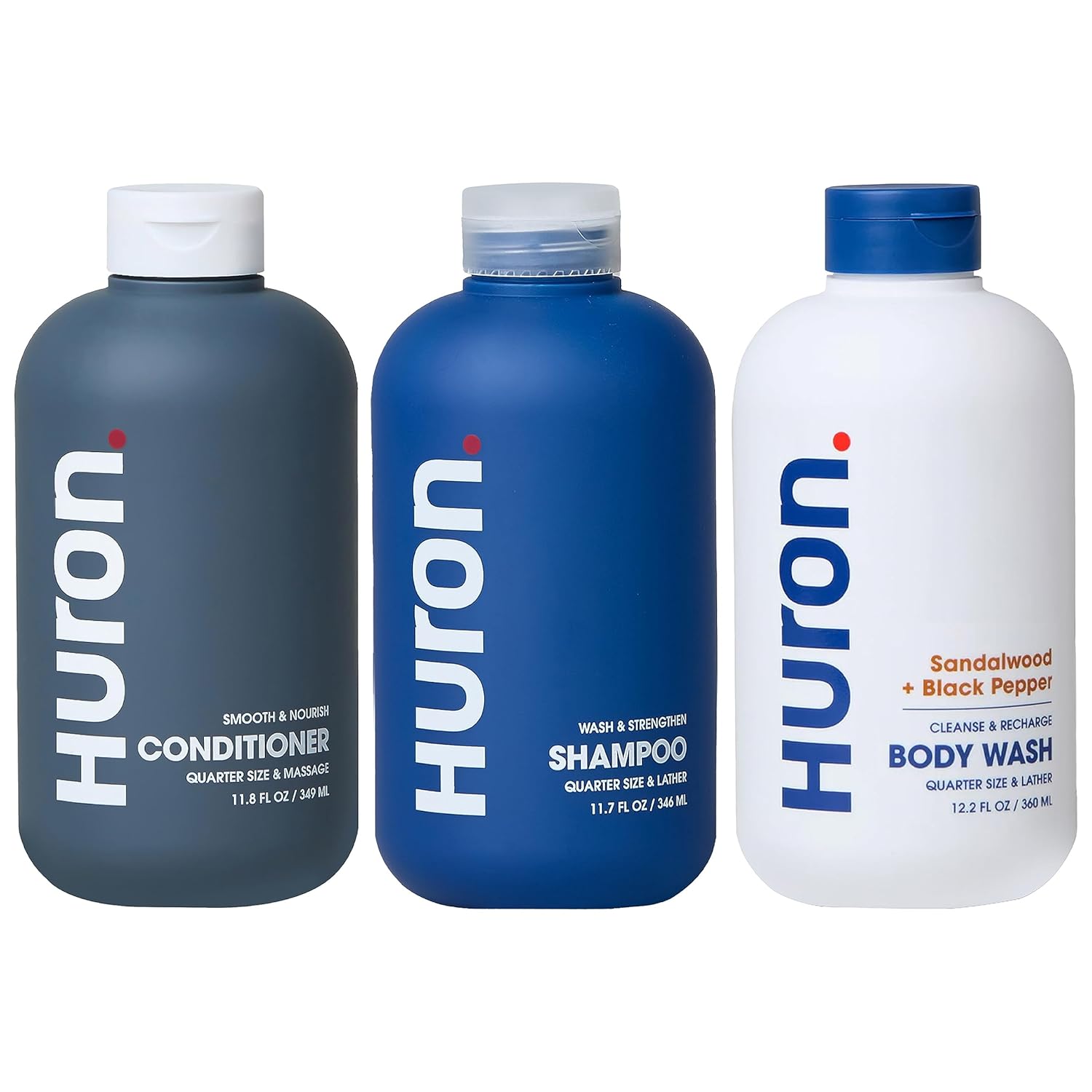 Huron Shower Kit - Shampoo, Conditioner, & Body Wash For Men - Sandalwood + Black Pepper Scent - Hydrating & Nourishing Men's Shampoo & Conditioner