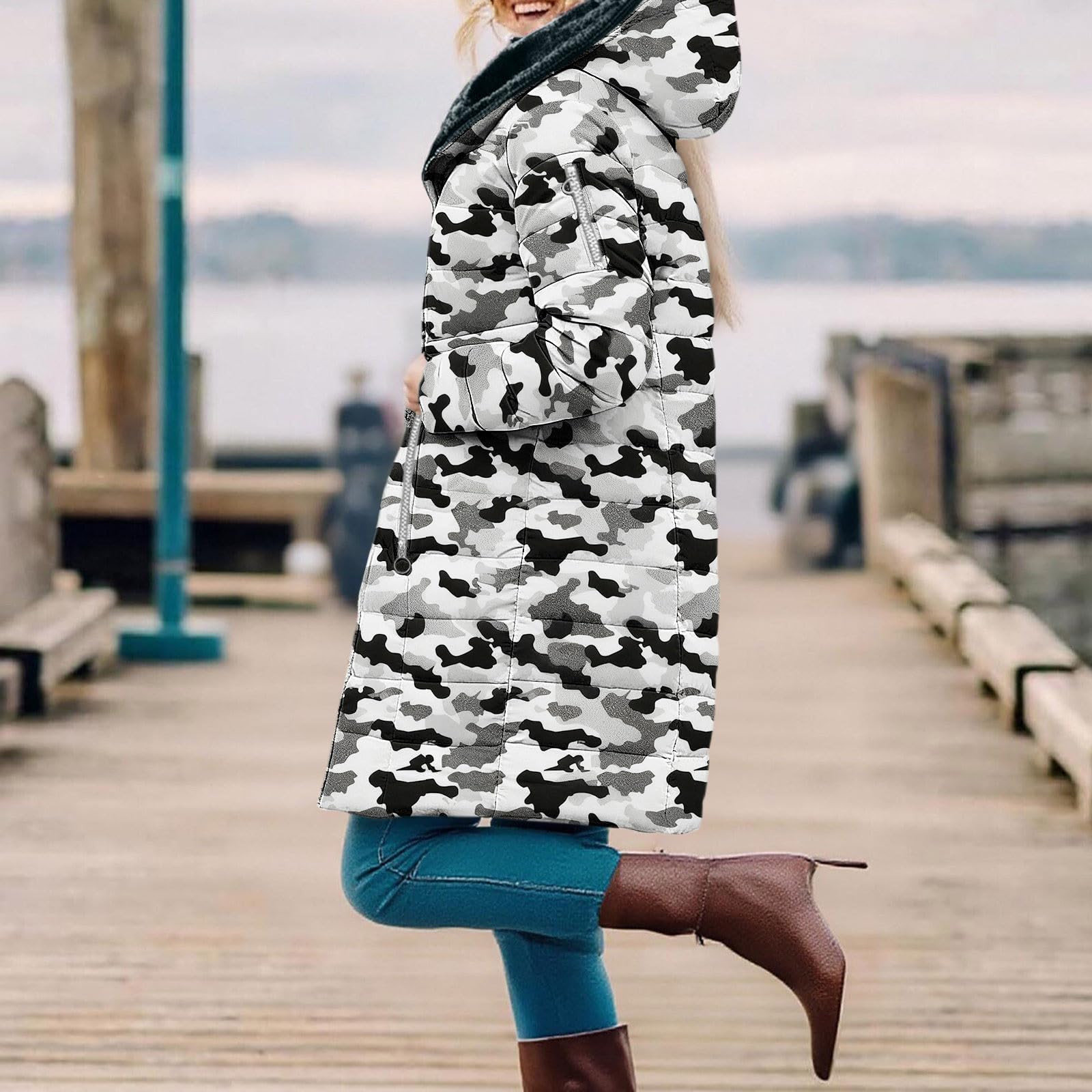 Abrigos de invierno para mujer, chaquetas acolchadas con forro polar a cuadros, talla grande, chaqueta acolchada con cremallera completa con capucha, cortavientos, bolsillos con cremallera, abrigos