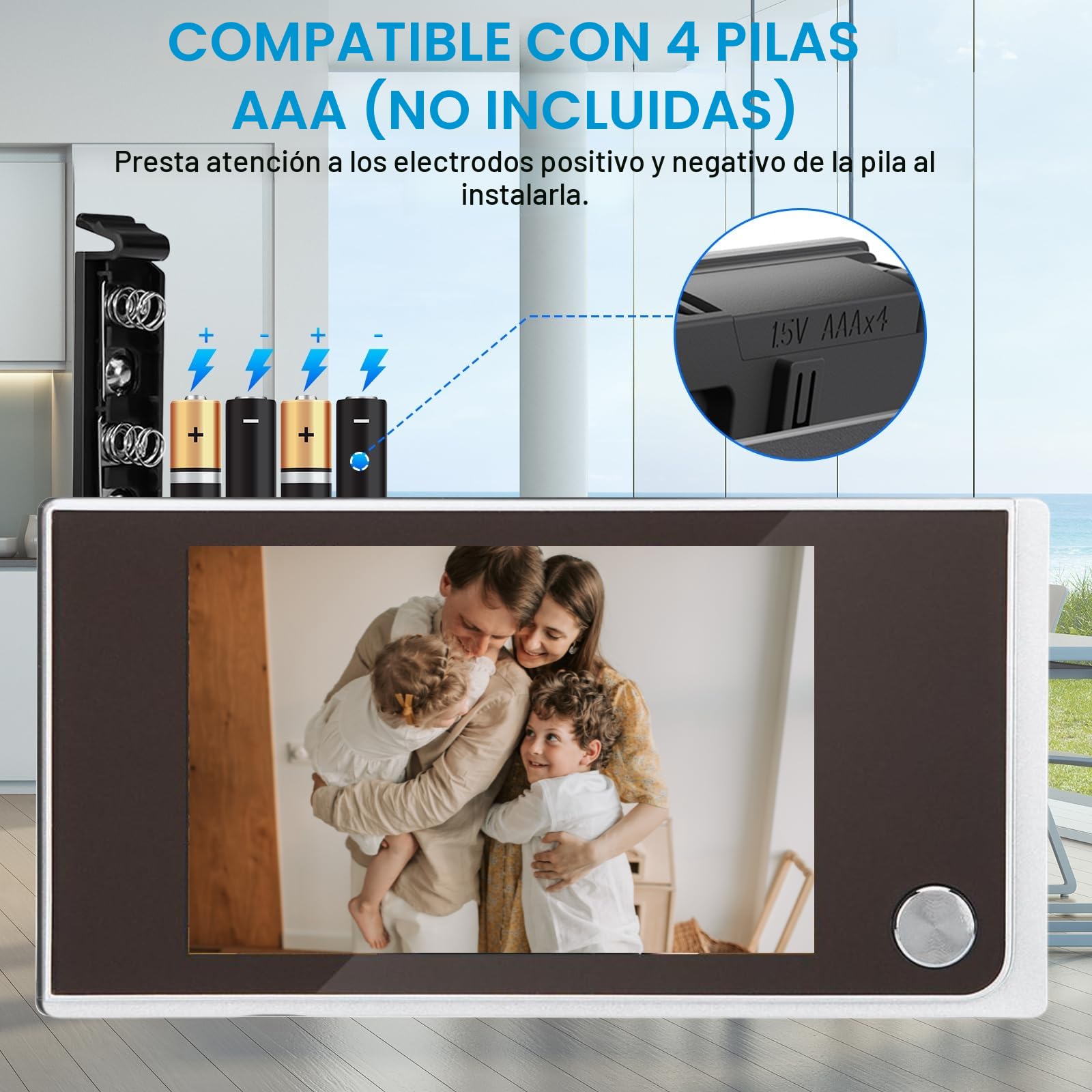 Mirilla Digital para Puerta - Visor Electrónico 3.5" LCD HD 120°, Mirilla con Cámara, Instalación Rápida (14-28mm Agujero, 35-100mm Grosor), Necesidad 4 Pilas AAA (no incluidas)