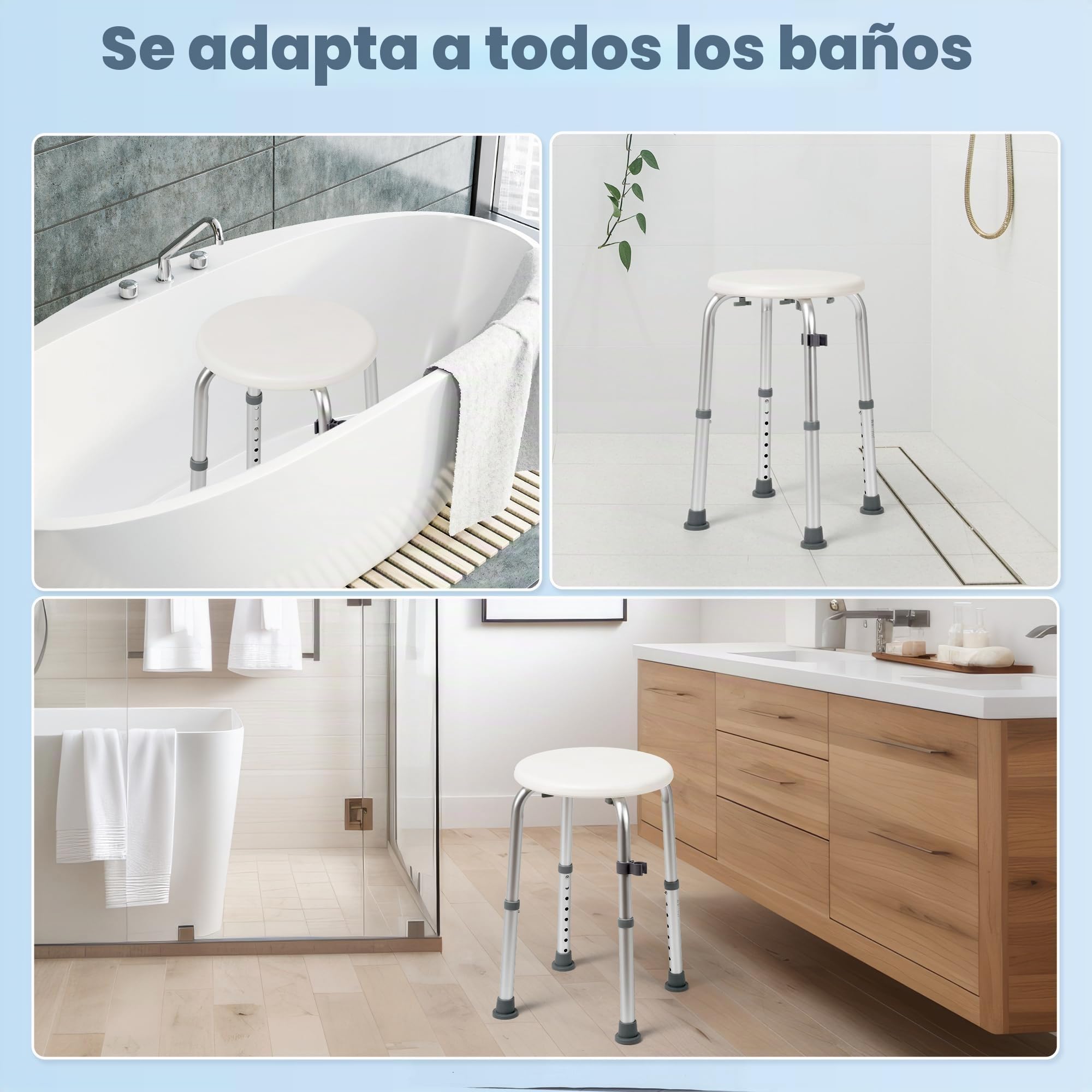 Careboda Taburete Ducha, 34-52cm, 136kg, Aluminio, Antideslizante