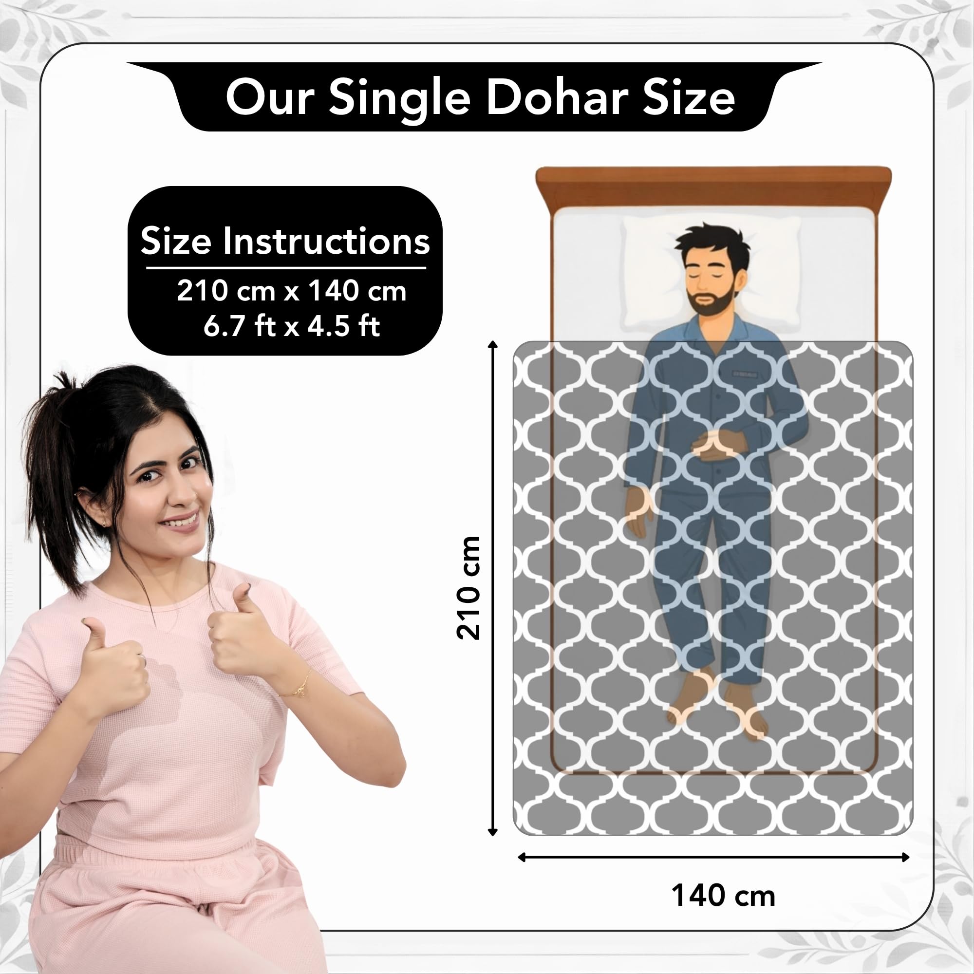 Divine Casa 120 GSM Microfiber Single Dohar | Soft & Lightweight Throw Blanket | Cozy & Breathable | All-Season Comfort | 210 x 140 CM | Moroccan Pattern | Caviar 4