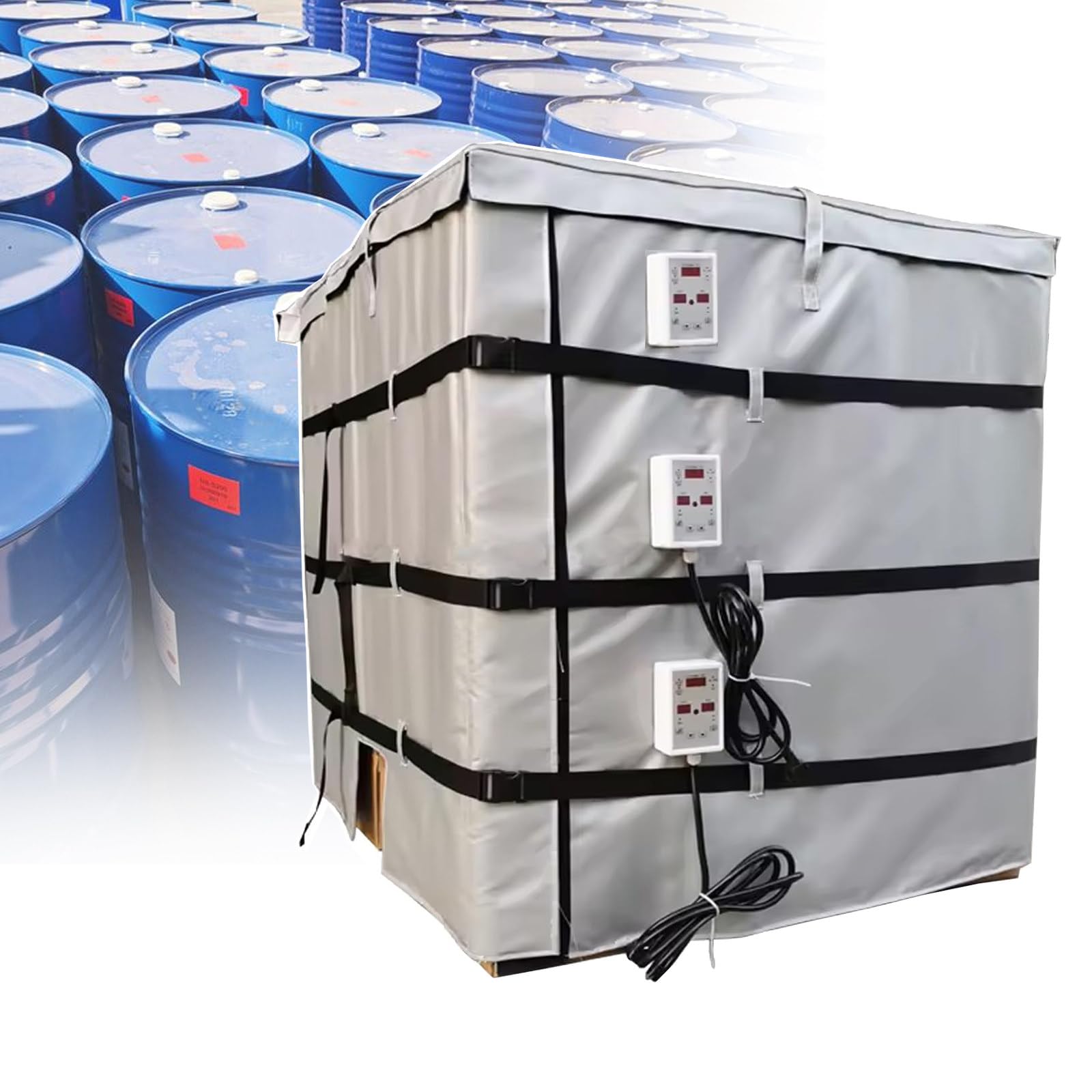MRVAKDYDI Oil Barrel Heating Blanket, IBC Drum Heating Blanket with Temperature Controller, Black/Grey, 200L/1000L(Grey,1000L)