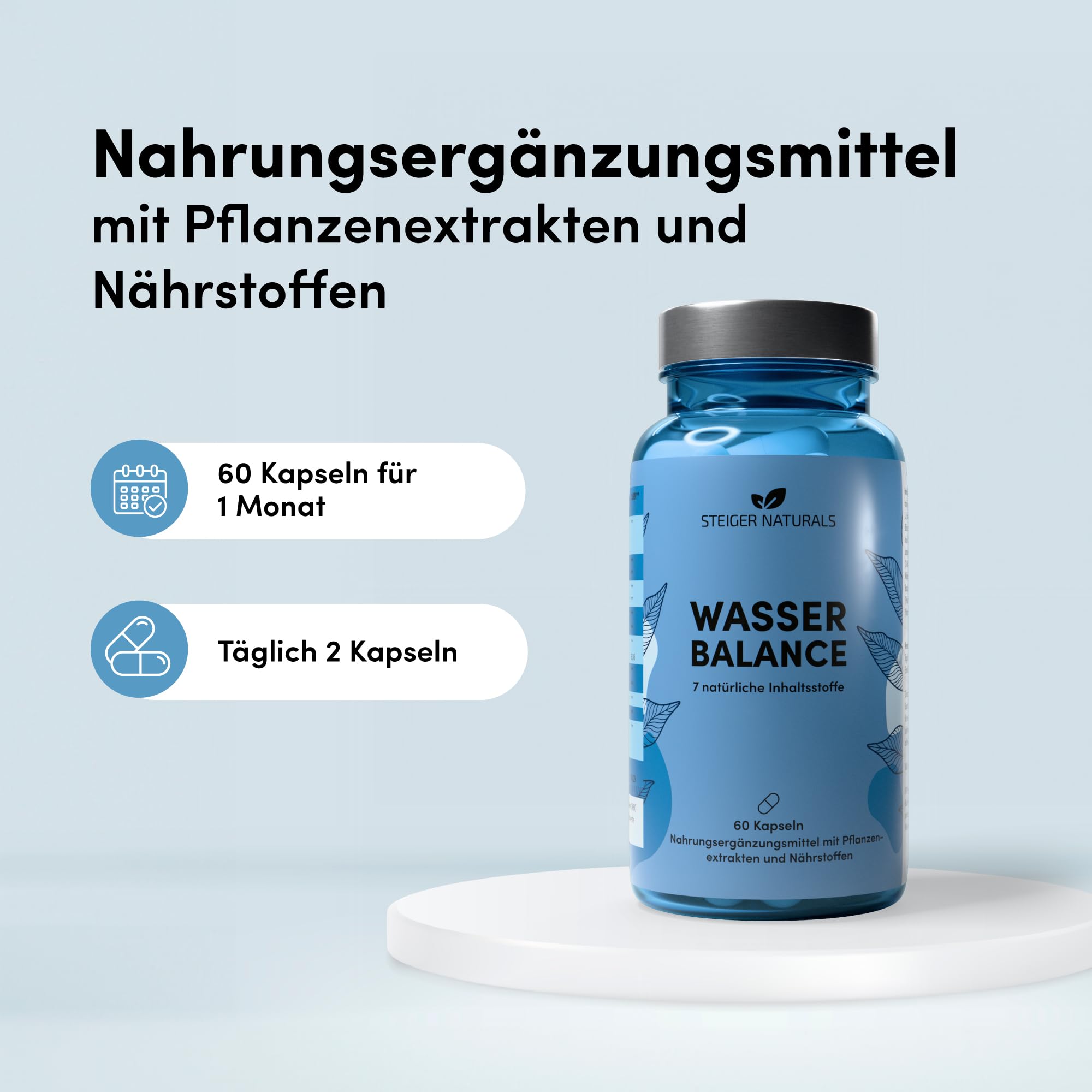 Steiger Naturals Wasser Balance – mit Brennnessel, Löwenzahn, Rosskastanie, Rutin, Magnesium & Vitamin B6 – 60 vegane Kapseln