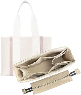 Divitize Premium Purse Organizer compatible with Chloe Woody Tote Insert, Handmade Waterproof Nylon Insert fits Small/Medium/Large Tote, Perfect Fit (Cream, For Large Woody)