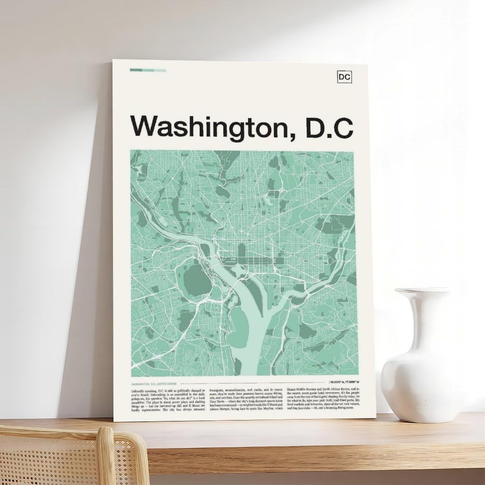 Washington DC Karte Leinwand Poster Schlafzimmer Dekor Landschaft Büro Zimmer Dekor Geschenk 50 x 75 cm