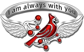 Red Cardinal Wing Ring, and Necklaces, Silver-Plated 'I Am Always with You' Inspirational Message, Adjustable - Christmas, Party, or Birthday Gift