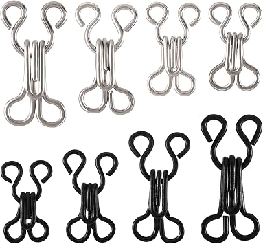 CustomyLife 80 Pairs Sewing Hooks and Eyes Closure 11/12/14/17mm Black Silver Alloy Sew on Snaps Bra Replacement for Clothing Trousers Skirts Craft