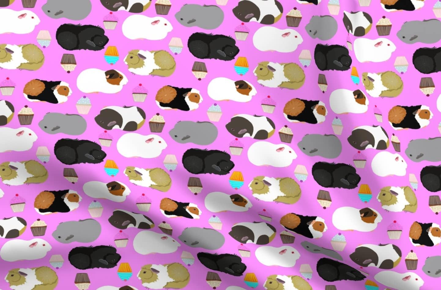 Spoonflower Fabric - Guinea Pigs Cupcakes Pig Pink Nursery Printed on Polartec(R) Fleece Fabric by The Yard - Sewing Blankets Loungewear and No-Sew Projects
