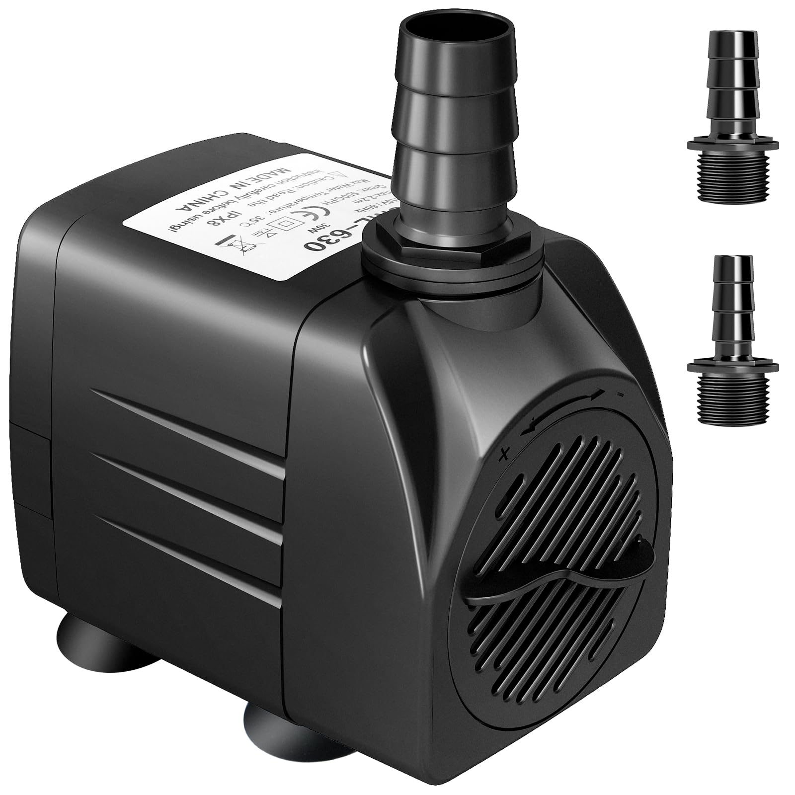 Submersible Water Pump, Ultra Quiet Aquarium Pump for Fountains, Pool, Fish Tank, Pond, Hydroponics, Statuary, Hight Lift 4 Strong Suction Cups, More Nozzles (600L/H 8W)