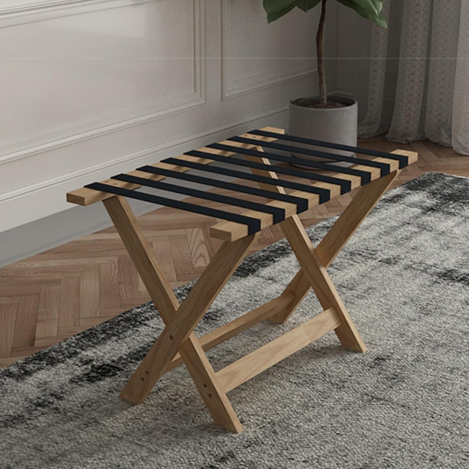 Wooden Luggage Rack, Luggage Rack Stand For Guest Room，132 Lbs Capacity, Suitable for Apartments, Hotels, Dormitories(80x45x58 cm)