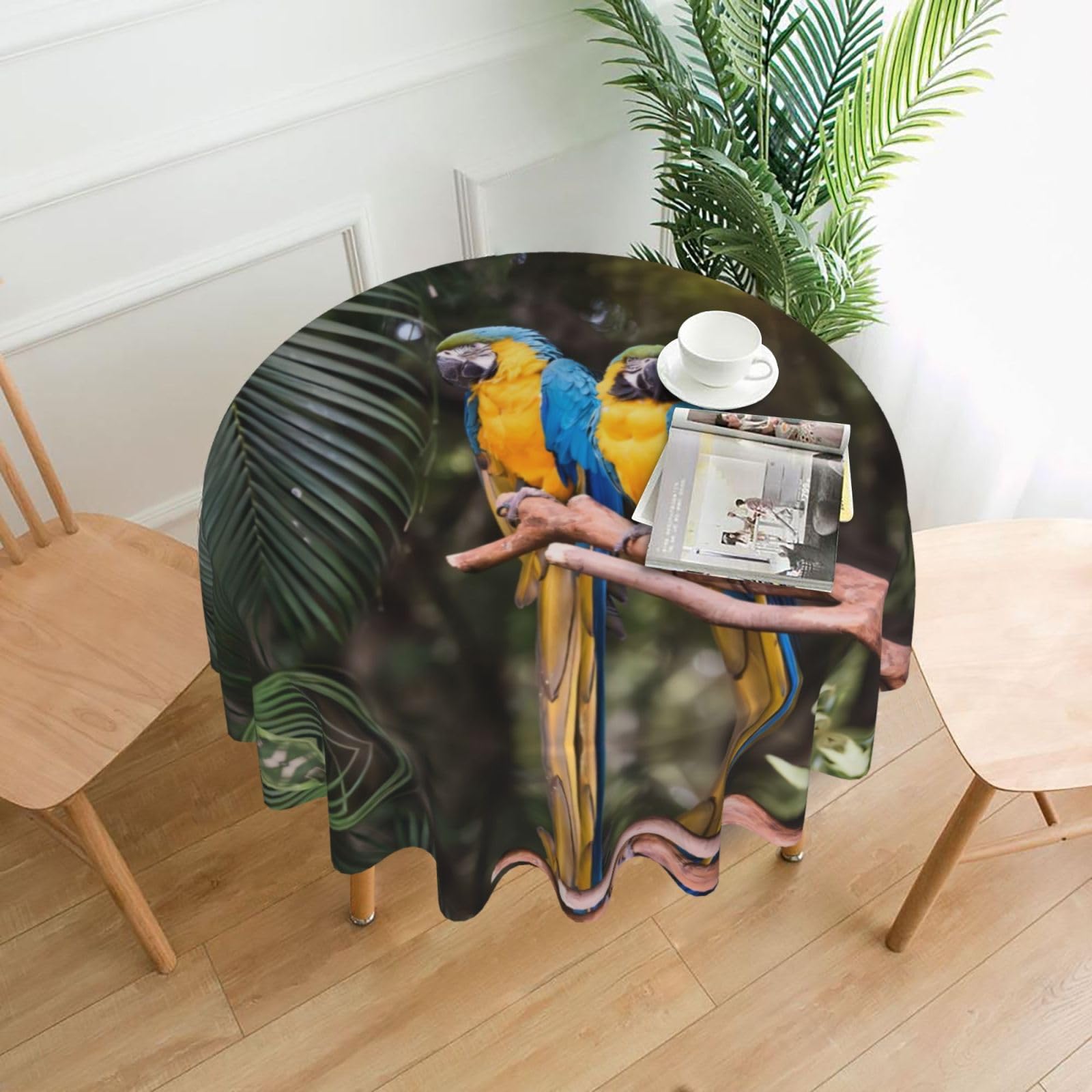 YYHWHJDE Parrots Prints Round Decorative Tablecloth 60in - High-Grade Polyester Throw for Elegant Dining & Festive Gatherings