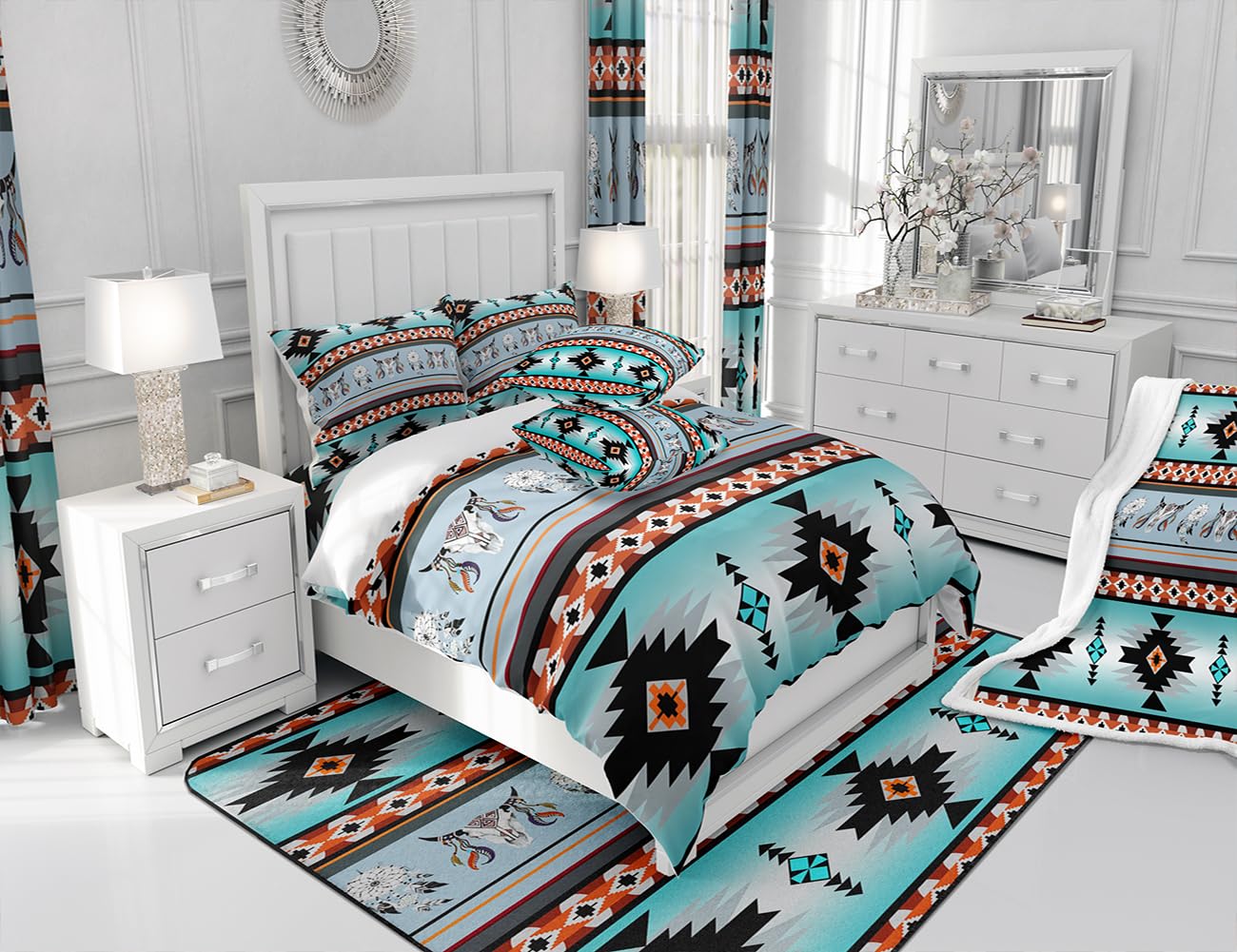 Erosebridal Western Boho Duvet Cover Full,Highland Cow Dream Catcher Comforter Cover Southwestern Bedding Set,Ethnic Tribal Arrow Aztec Bed Set Retro Vintage Exotic Bull Cattle Bohemian Decor