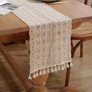 meioro Mesh Woven Table Runners, 12x64 Inch Boho Cotton Table Runner with Tassels, Farmhouse Rustic Table Decorations 64 Inches Long, Lace Braided Home Decor for Kitchen Dining Birthday Party