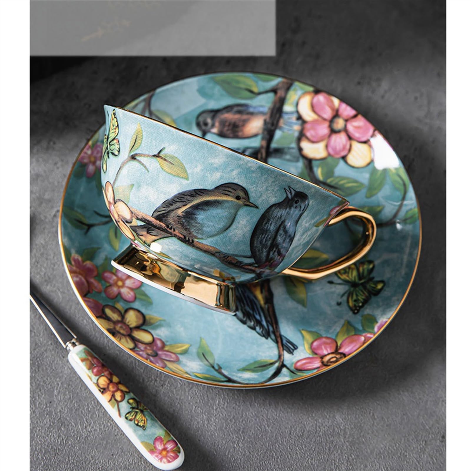 Tasse Tasses Ensemble de tasses et soucoupes haute couleur en céramique, tasse à thé britannique rétro exquise, service, café européennes