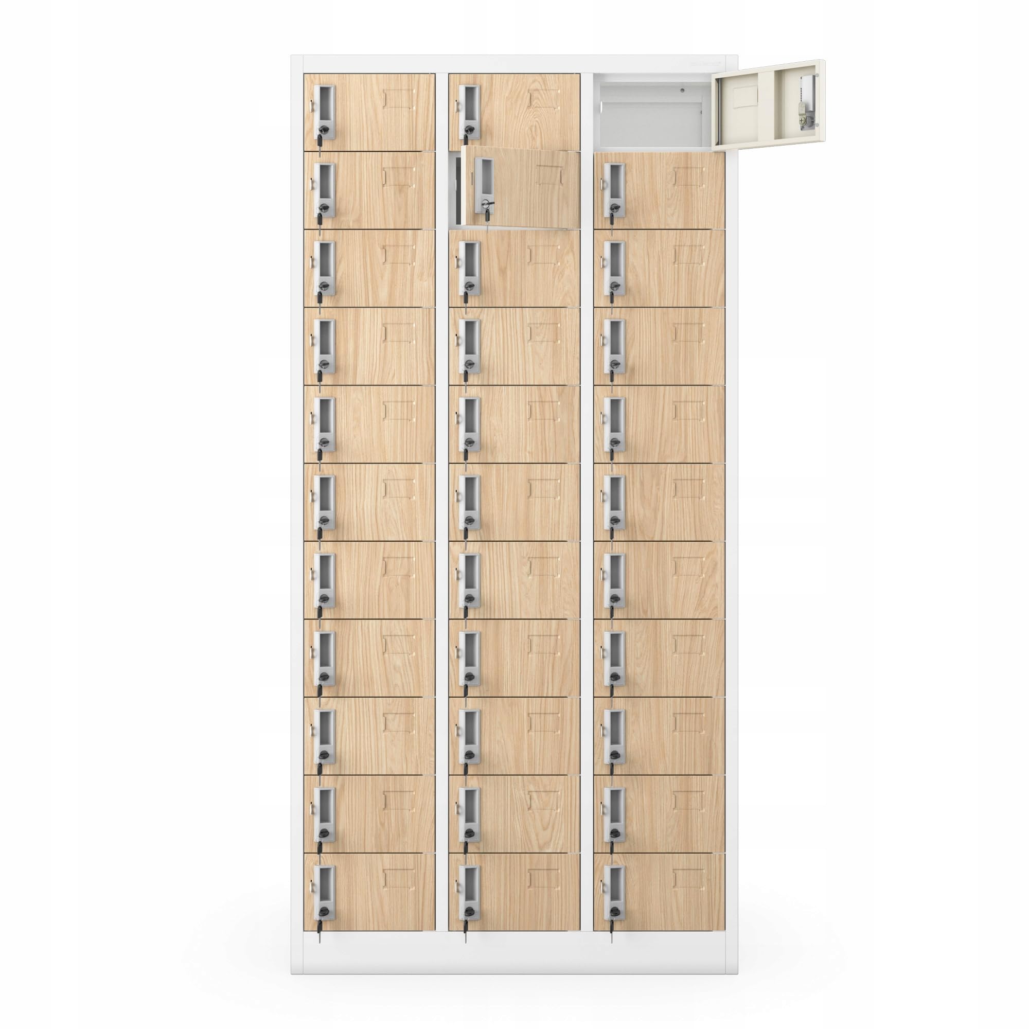 Jan Nowak Taquilla Vestuario 3B11A Armario Metalico con 33 Compartimentos Ranuras de ventilación Pintura en Polvo 185 cm x 90 cm x 45 cm (Blanco-Madera)