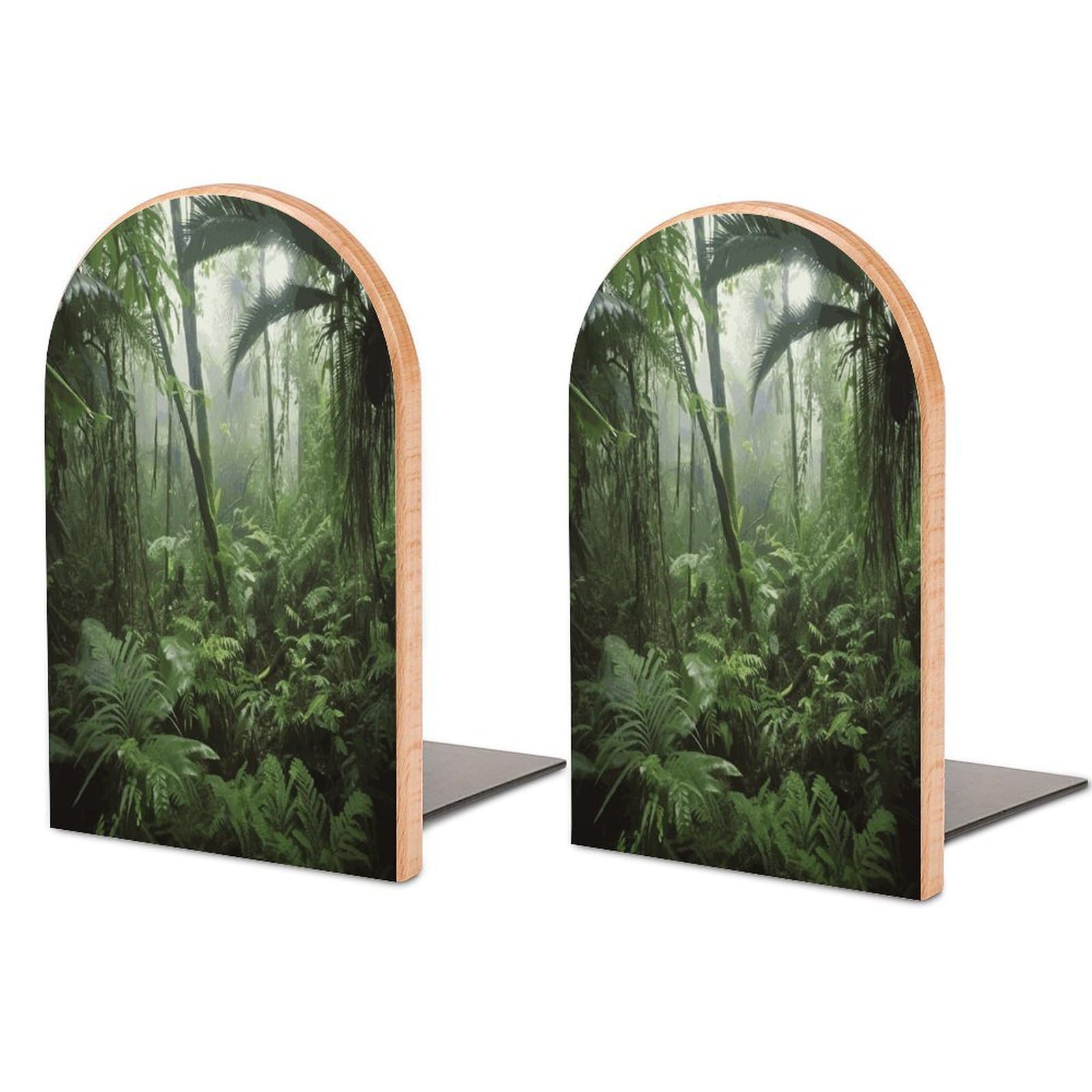Tropical Rainforest Bookend for Shelves Non-Skid Book Holder Modern Heavy Duty Bookend Stopper Metal Base Wood Book End Books Shelf Holder Home Decorative 1pair 5x3.9x3.1