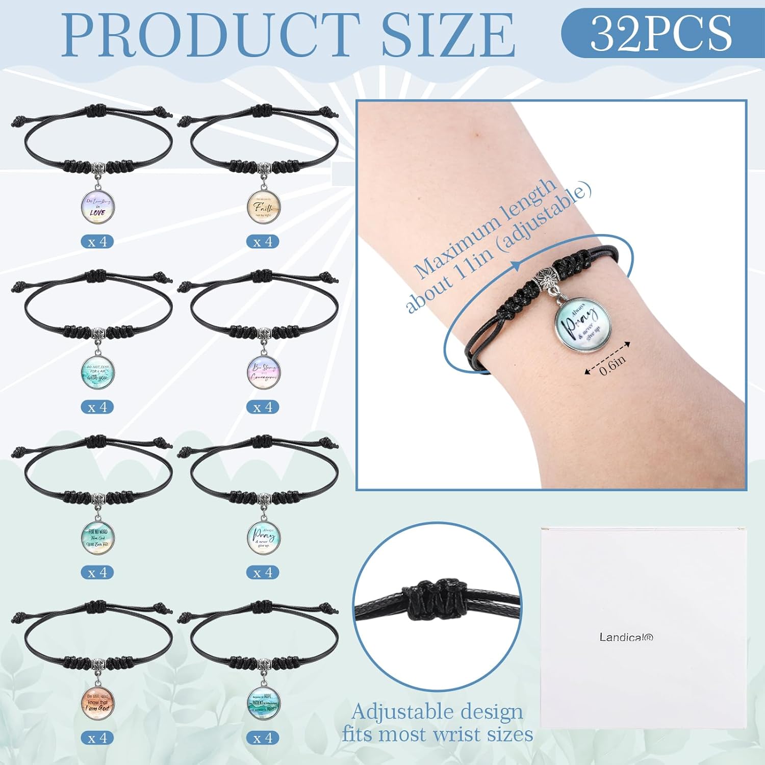 Landical Bible Verse Bracelets Adjustable Jesus Bracelets with Motivational Quote Bible Verses Christian Inspirational Gifts for Men Women Religious Party Favors - Image 2