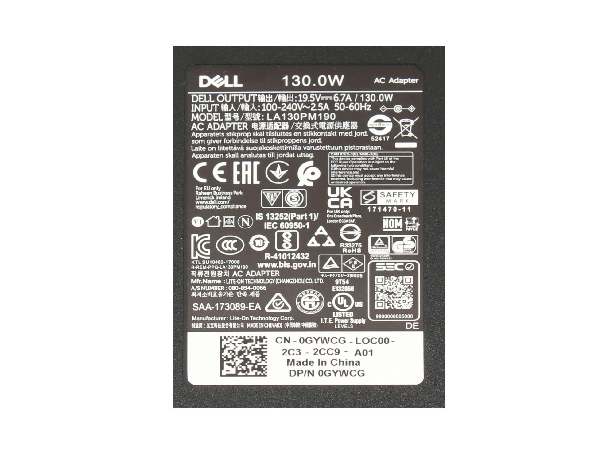 Dell Precision 15 (3530) originale alimentatore 130 watt forma sottile