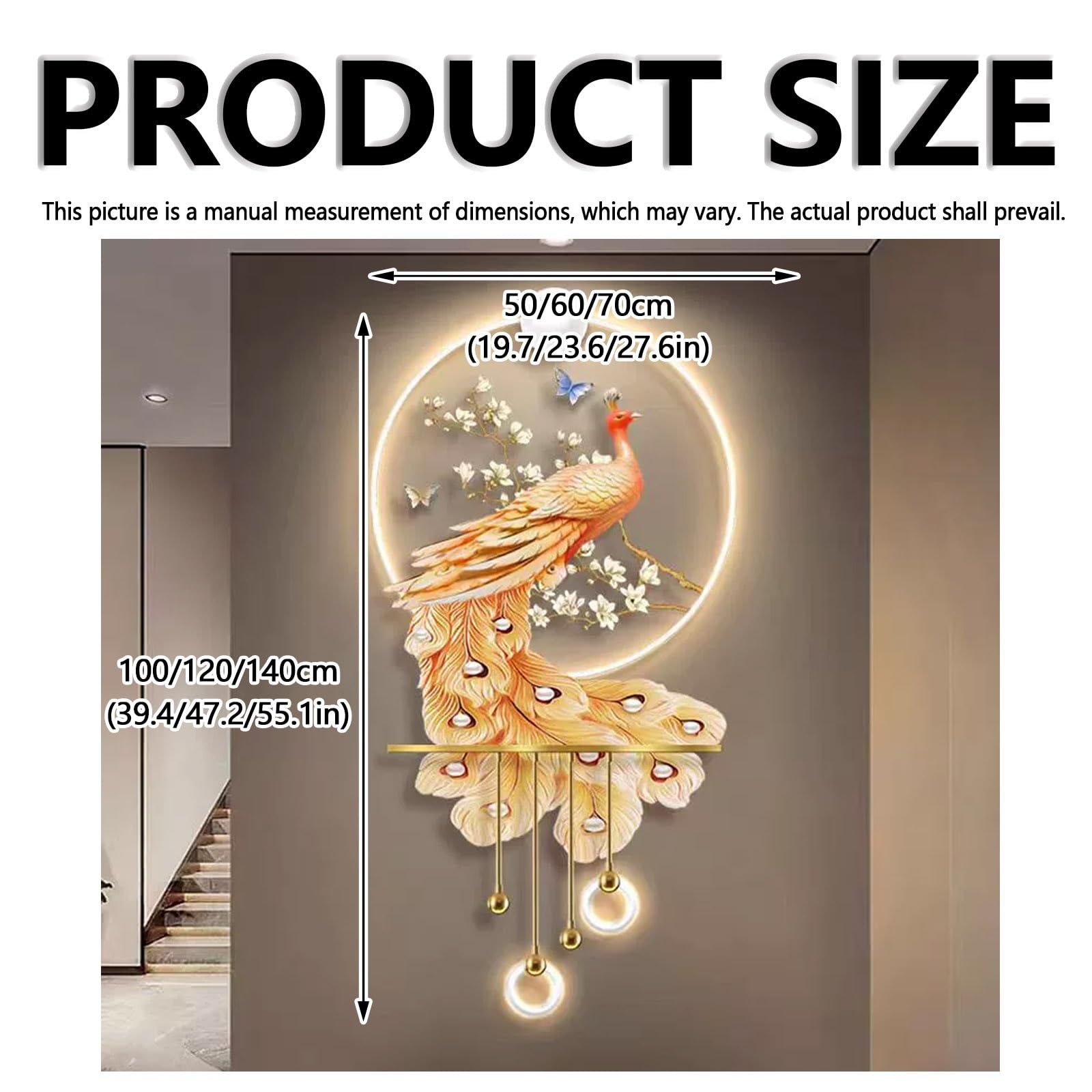 Rzeźby ścienne 3D, malarstwo dekoracyjne, kreatywne dekoracje ścienne LED, duże podświetlane rzeźby, do sypialni, salonu, korytarza, wejścia(Blue,70 * 140cm)