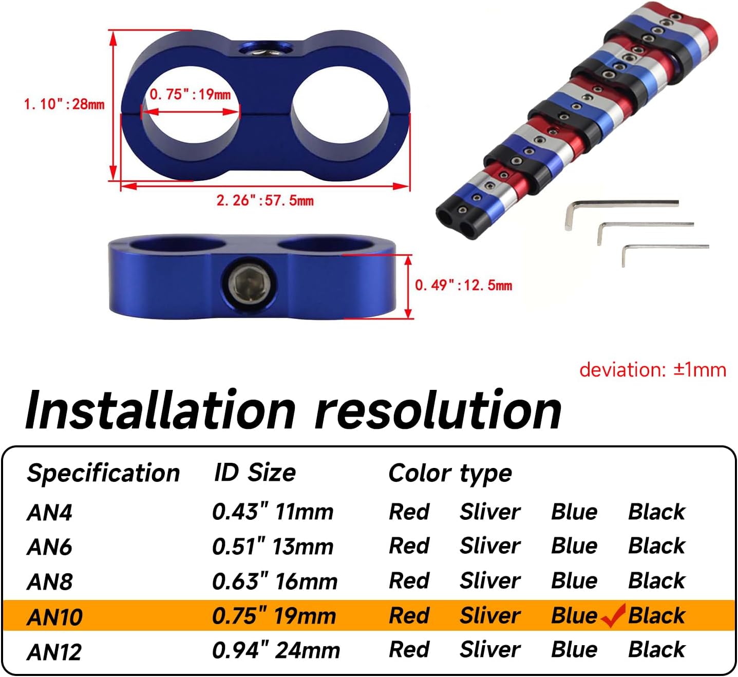 10AN Hose Separator Clamp Aluminum Fuel Line Separators Clamp bracket Fitting Adapter for Fuel Line, Oil Line, Brake Line, Water Pipe and Gas Line,4Pcs Blue.