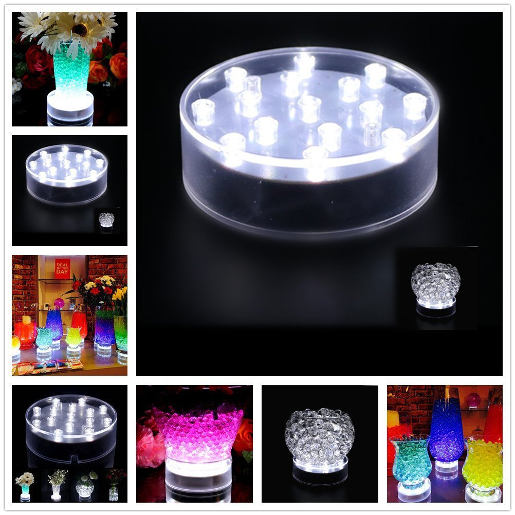 Acmee 4in Acrylic Round LED Vase Base Light with 15 Super Bright White